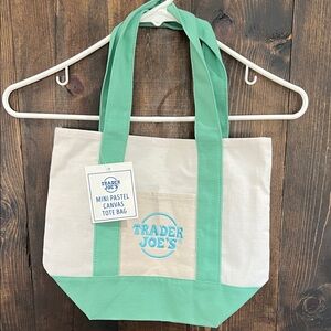 Trader Joe’s Mint Green & Cream Canvas Mini Tote Bag